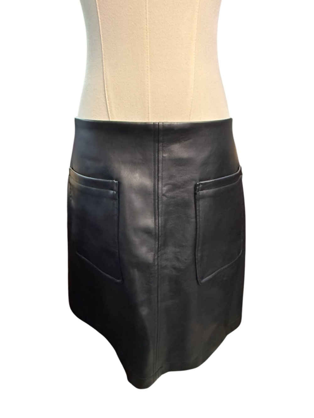 Maeve by Anthropologie Black Faux Leather A Line Mini Skirt Size M